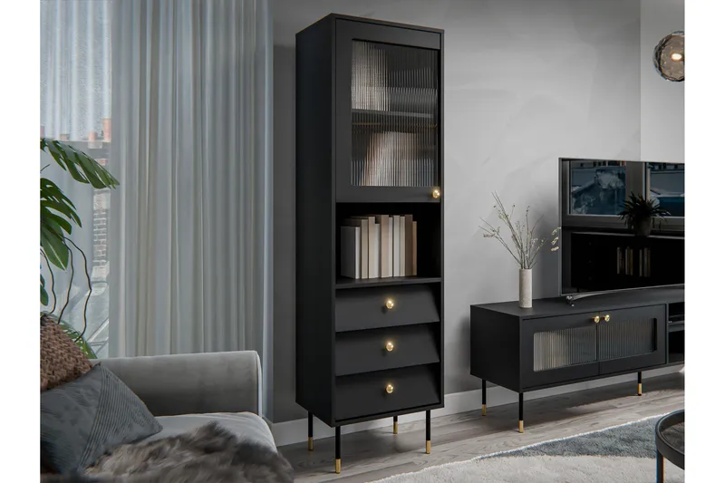 Akilesh Vitrineskap 52x180 cm - Svart - Oppbevaring - Skap - Vitrineskap