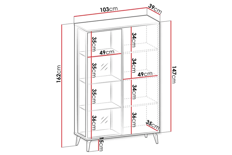 Akinari Vitrineskap 103x162 cm - Brun / Beige - Oppbevaring - Skap - Vitrineskap
