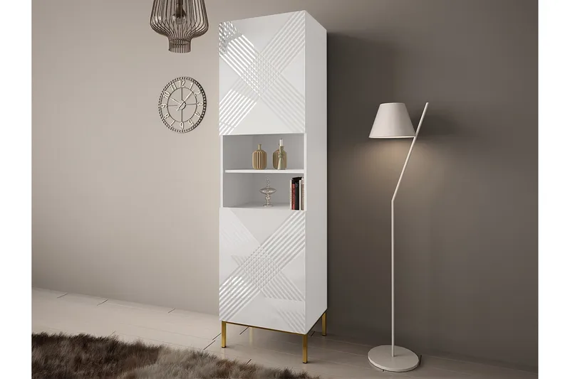 Alim Vitrineskap 55x200 cm - Hvit - Oppbevaring - Skap - Vitrineskap