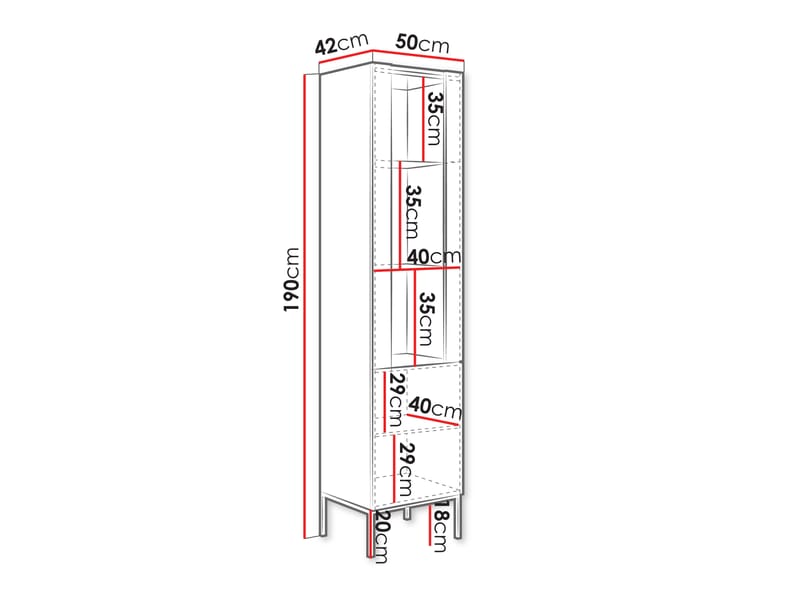 Amelus Vitrineskap 50x190 cm - Brun/Svart - Oppbevaring - Skap - Vitrineskap