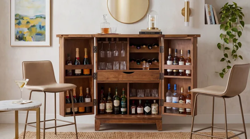 Avelo barskap 65 cm i massivt sheeshamtre med nedfellbar design - naturtre - Oppbevaring - Skap - Barskap