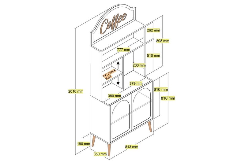 Bar Kaffeskap Hazim To Atlas / Gull - Atlas / Gull - Oppbevaring - Skap - Barskap
