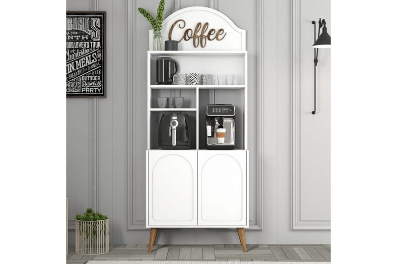 Bar Kaffeskap Hazim To Hvit / Valnøtt - Hvit / Valnøtt - Oppbevaring - Skap - Barskap