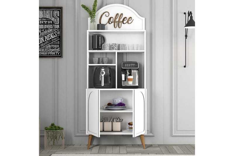 Bar Kaffeskap Hazim To Hvit / Valnøtt - Hvit / Valnøtt - Oppbevaring - Skap - Barskap