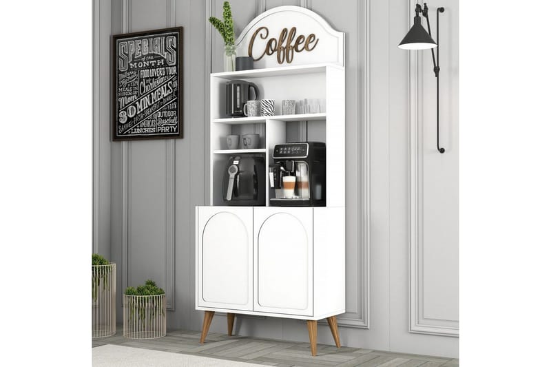 Bar Kaffeskap Hazim To Hvit / Valnøtt - Hvit / Valnøtt - Oppbevaring - Skap - Barskap