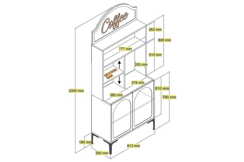 Bar Kaffeskap Hazim To Krem / Svart - Krem / Svart - Oppbevaring - Skap - Barskap