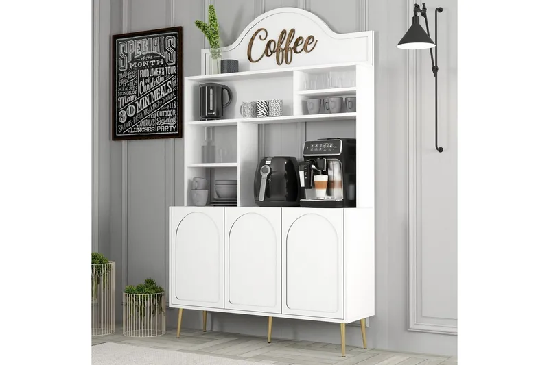 Bar Kaffeskap Hazim Tre Hvit / Gull - Hvit / Gull - Oppbevaring - Skap - Barskap