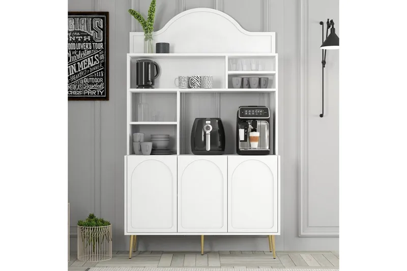 Bar Kaffeskap Hazim Tre Hvit / Gull - Hvit / Gull - Oppbevaring - Skap - Barskap