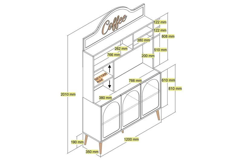 Bar Kaffeskap Hazim Tre Hvit / Gull - Hvit / Gull - Oppbevaring - Skap - Barskap