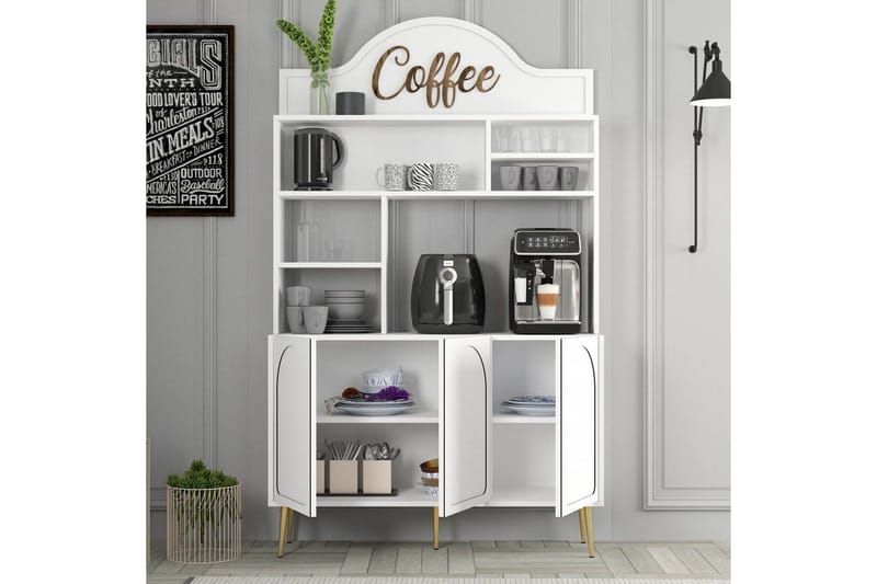 Bar Kaffeskap Hazim Tre Hvit / Gull - Hvit / Gull - Oppbevaring - Skap - Barskap