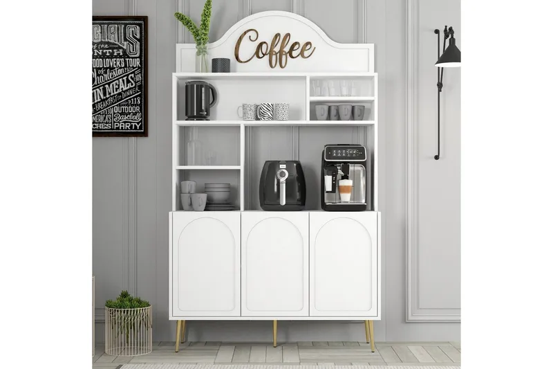 Bar Kaffeskap Hazim Tre Hvit / Gull - Hvit / Gull - Oppbevaring - Skap - Barskap