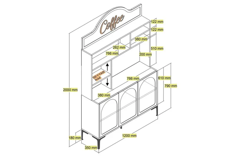 Bar Kaffeskap Hazim Tre Hvit / Svart - Hvit / Svart - Oppbevaring - Skap - Barskap