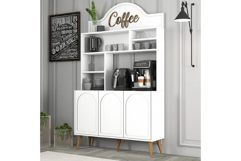 Bar Kaffeskap Hazim Tre Hvit / Valnøtt - Hvit / Valnøtt - Oppbevaring - Skap - Barskap