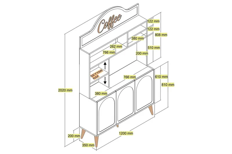Bar Kaffeskap Hazim Tre Hvit / Valnøtt - Hvit / Valnøtt - Oppbevaring - Skap - Barskap