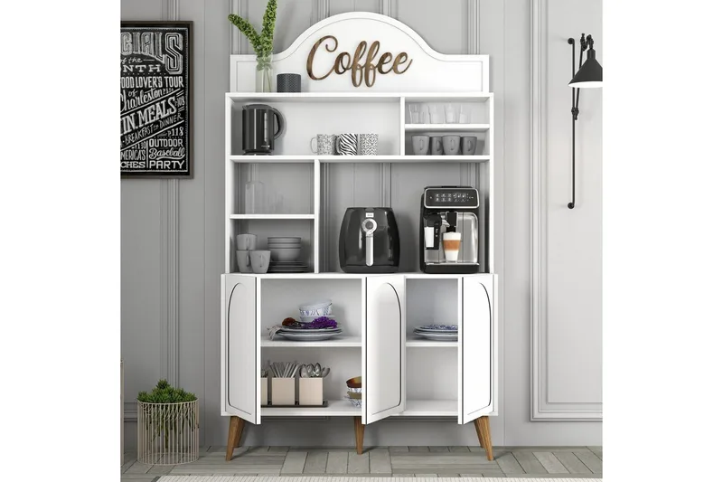 Bar Kaffeskap Hazim Tre Hvit / Valnøtt - Hvit / Valnøtt - Oppbevaring - Skap - Barskap