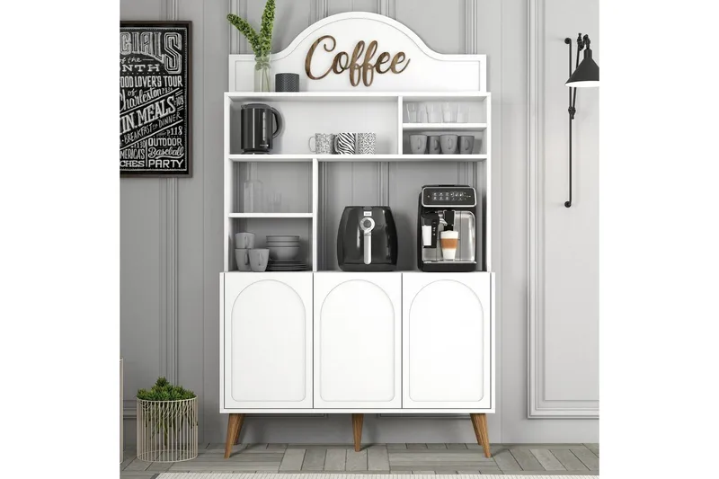 Bar Kaffeskap Hazim Tre Hvit / Valnøtt - Hvit / Valnøtt - Oppbevaring - Skap - Barskap