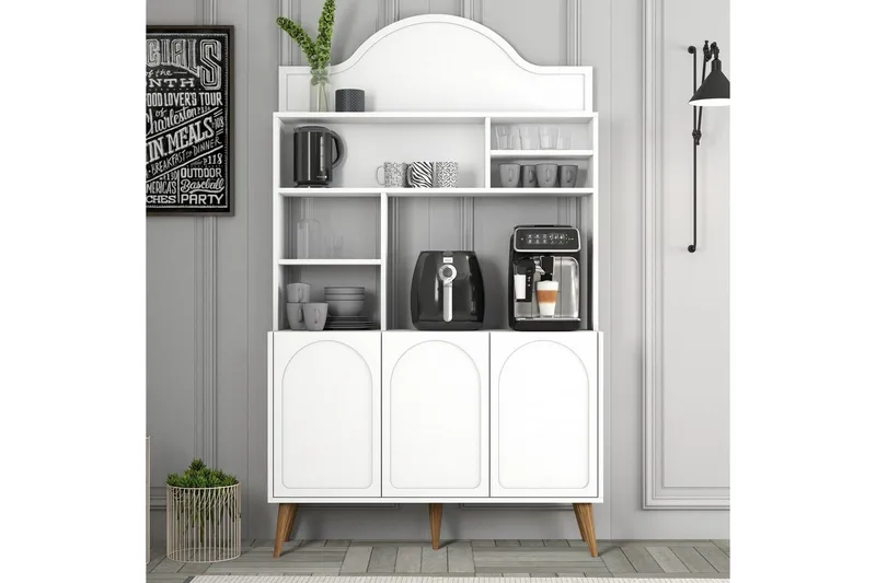 Bar Kaffeskap Hazim Tre Hvit / Valnøtt - Hvit / Valnøtt - Oppbevaring - Skap - Barskap