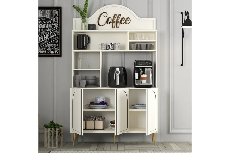 Bar Kaffeskap Hazim Tre Krem / Gull - Krem / Gull - Oppbevaring - Skap - Barskap