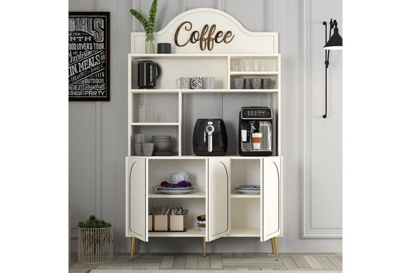Bar Kaffeskap Hazim Tre Krem / Gull - Krem / Gull - Oppbevaring - Skap - Barskap