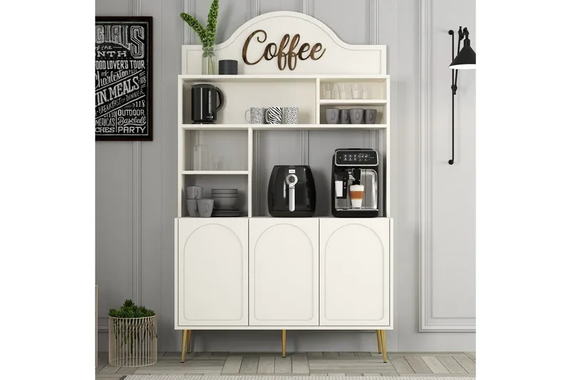 Bar Kaffeskap Hazim Tre Krem / Gull - Krem / Gull - Oppbevaring - Skap - Barskap