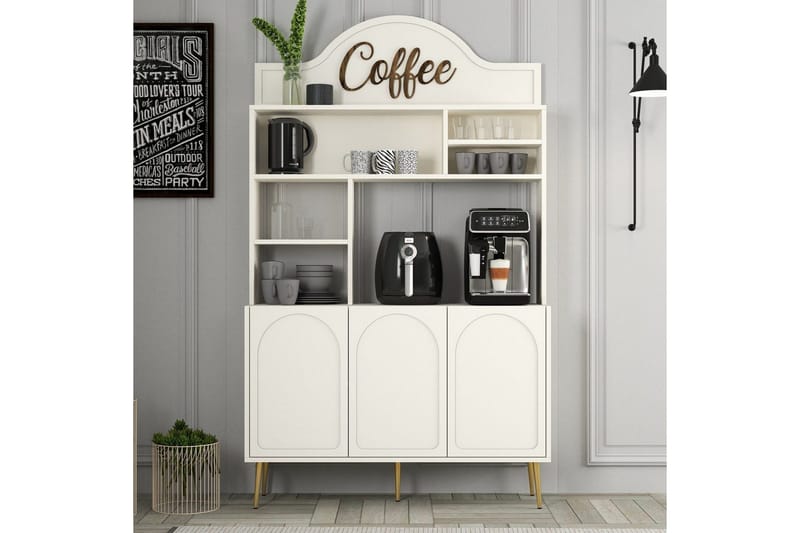 Bar Kaffeskap Hazim Tre Krem / Gull - Krem / Gull - Oppbevaring - Skap - Barskap