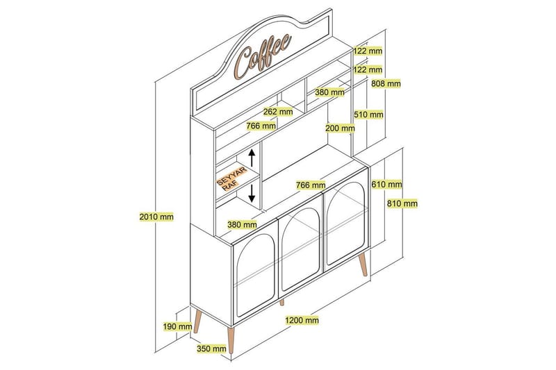 Bar Kaffeskap Hazim Tre Krem / Gull - Krem / Gull - Oppbevaring - Skap - Barskap