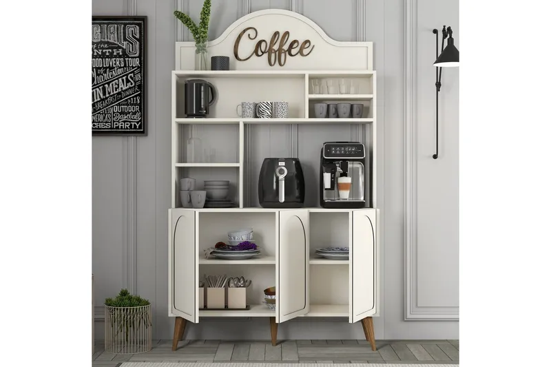 Bar Kaffeskap Hazim Tre Krem / Valnøtt - Krem / Valnøtt - Oppbevaring - Skap - Barskap