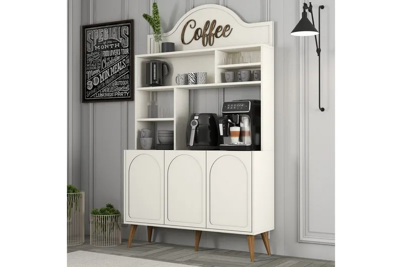 Bar Kaffeskap Hazim Tre Krem / Valnøtt - Krem / Valnøtt - Oppbevaring - Skap - Barskap