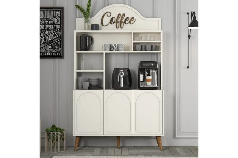 Bar Kaffeskap Hazim Tre Krem / Valnøtt - Krem / Valnøtt - Oppbevaring - Skap - Barskap