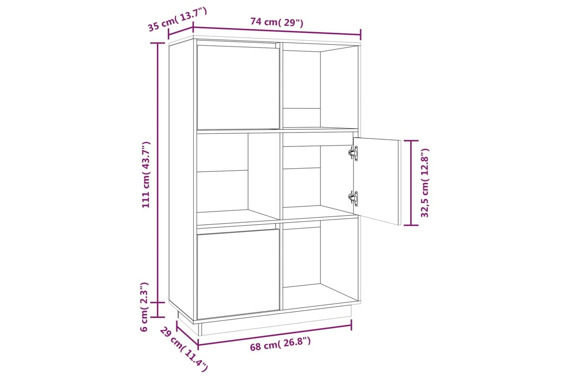 beBasic Highboard 74x35x117 cm heltre furu - Brun - Oppbevaring - Skap - Oppbevaringsskap