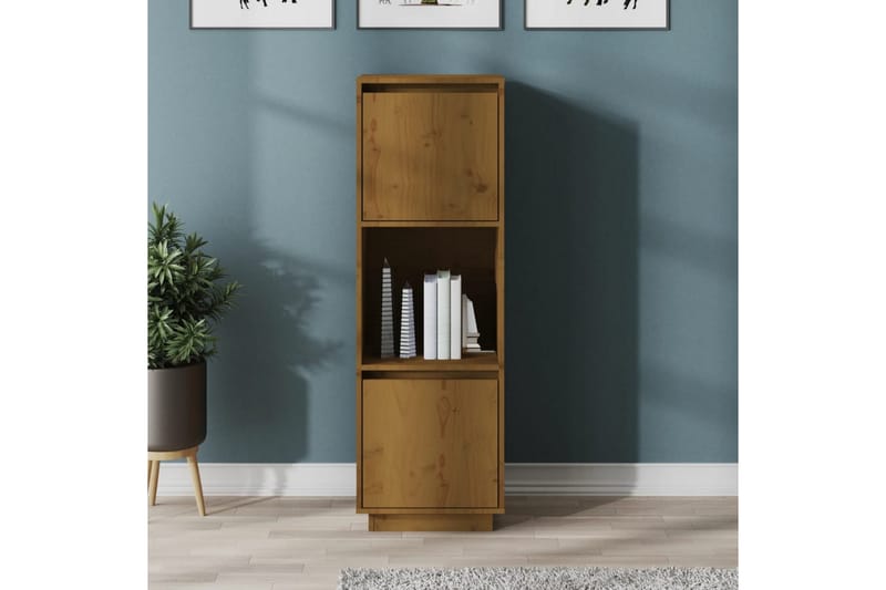 beBasic Highboard brun 38x35x117 cm heltre furu - Brun - Oppbevaring - Skap - Vitrineskap