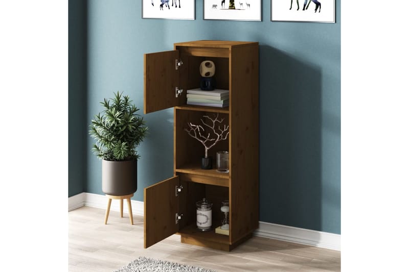 beBasic Highboard brun 38x35x117 cm heltre furu - Brun - Oppbevaring - Skap - Vitrineskap