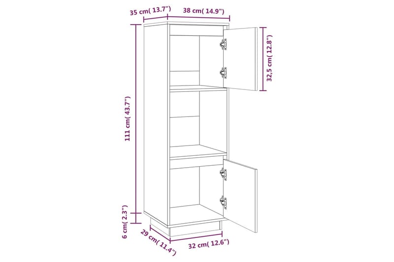 beBasic Highboard brun 38x35x117 cm heltre furu - Brun - Oppbevaring - Skap - Vitrineskap