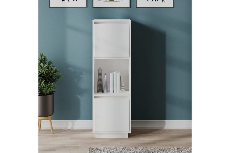 beBasic Highboard hvit 38x35x117 cm heltre furu - Hvit - Oppbevaring - Skap - Vitrineskap