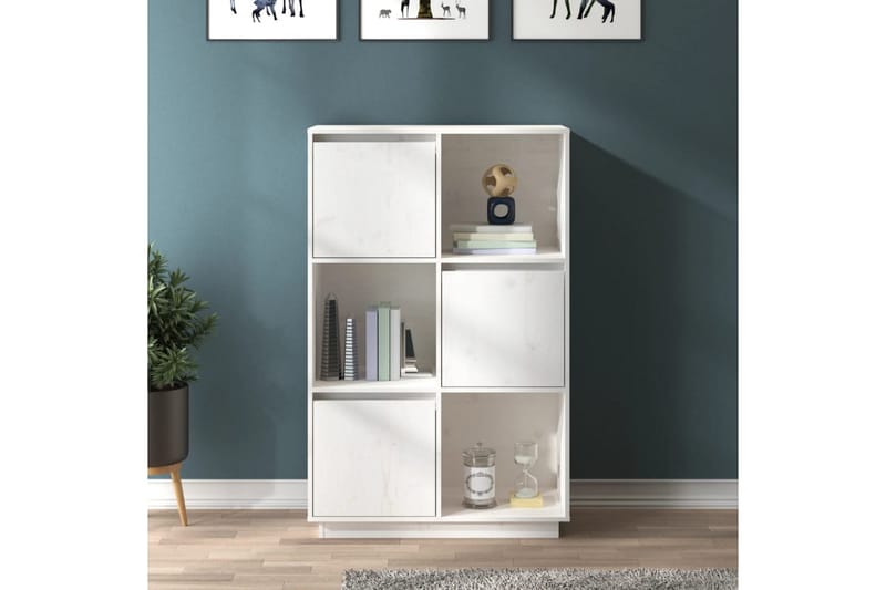 beBasic Highboard hvit 74x35x117 cm heltre furu - Hvit - Vitrineskap