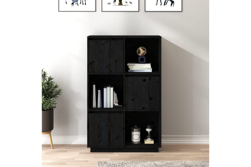 beBasic Highboard svart 74x35x117 cm heltre furu - Svart - Oppbevaring - Skap - Vitrineskap