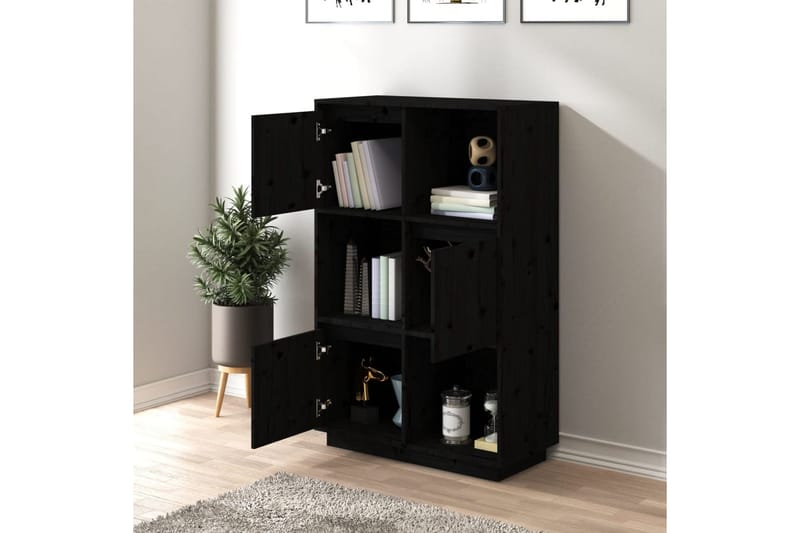 beBasic Highboard svart 74x35x117 cm heltre furu - Svart - Oppbevaring - Skap - Vitrineskap