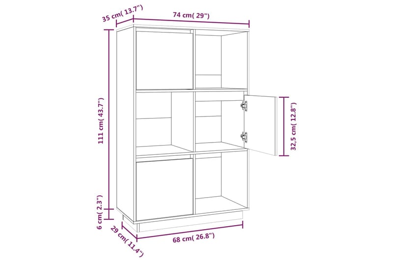 beBasic Highboard svart 74x35x117 cm heltre furu - Svart - Oppbevaring - Skap - Vitrineskap