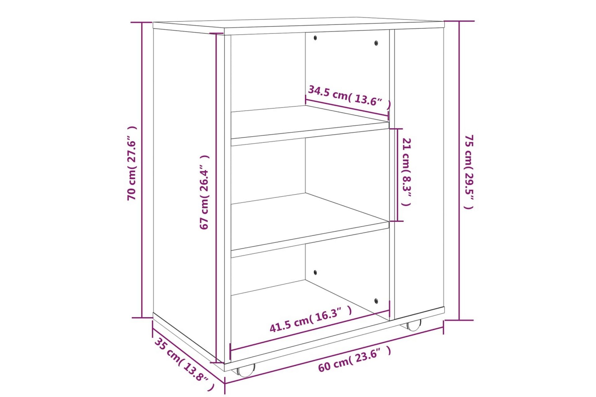 beBasic Rulleskap brun eik 60x35x75 cm konstruert tre - Brun - Oppbevaring - Skap - Hjørneskap