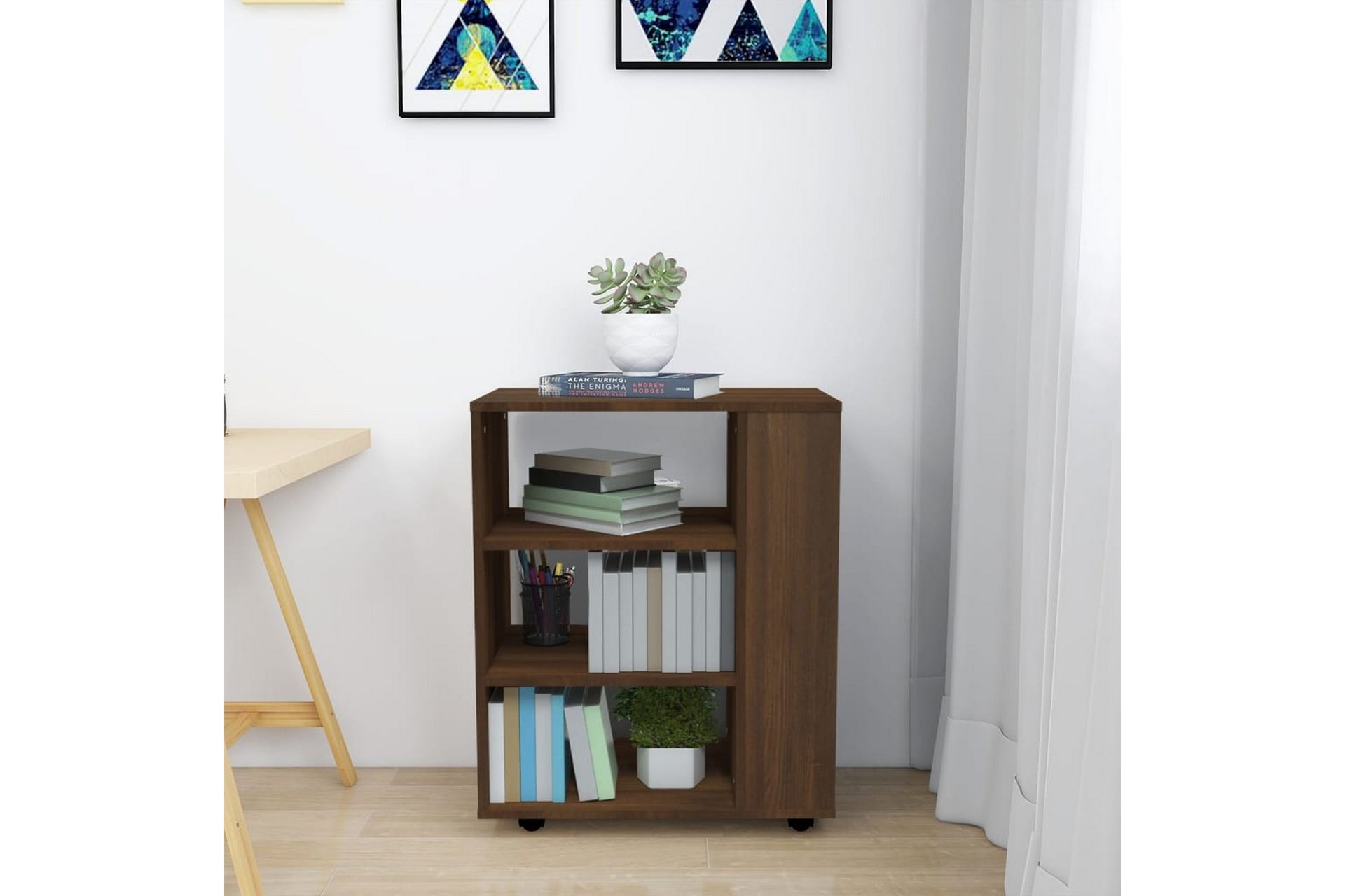 beBasic Rulleskap brun eik 60x35x75 cm konstruert tre - Brun - Oppbevaring - Skap - Hjørneskap