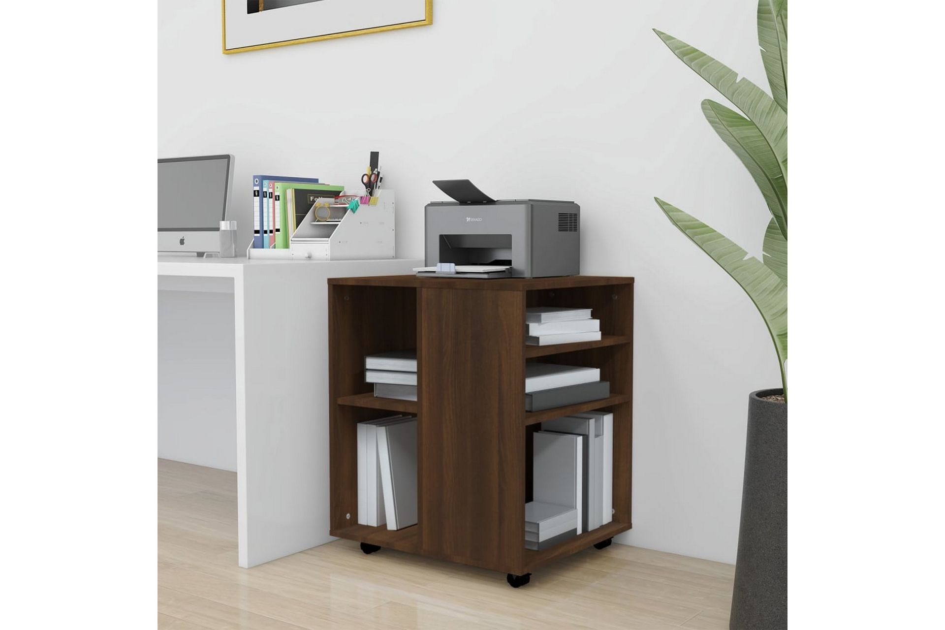 beBasic Rulleskap brun eik 60x53x72 cm konstruert tre - Brun - Oppbevaring - Skap - Hjørneskap