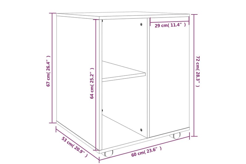 beBasic Rulleskap brun eik 60x53x72 cm konstruert tre - Brun - Oppbevaringsskap - Hjørneskap