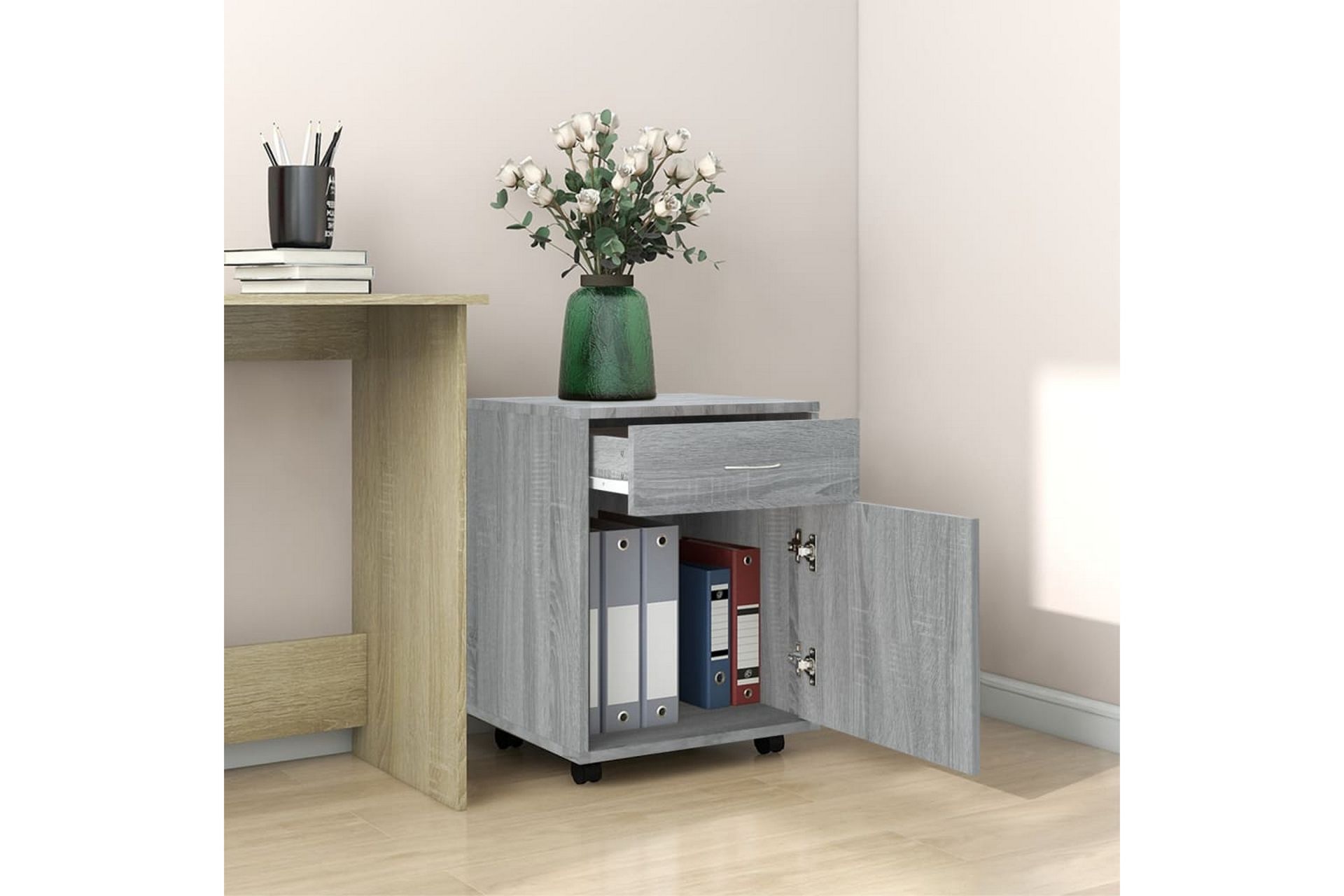 beBasic Rulleskap grå sonoma 45x38x54 cm konstruert tre - GrÃ¥ - Oppbevaring - Skap - Hjørneskap