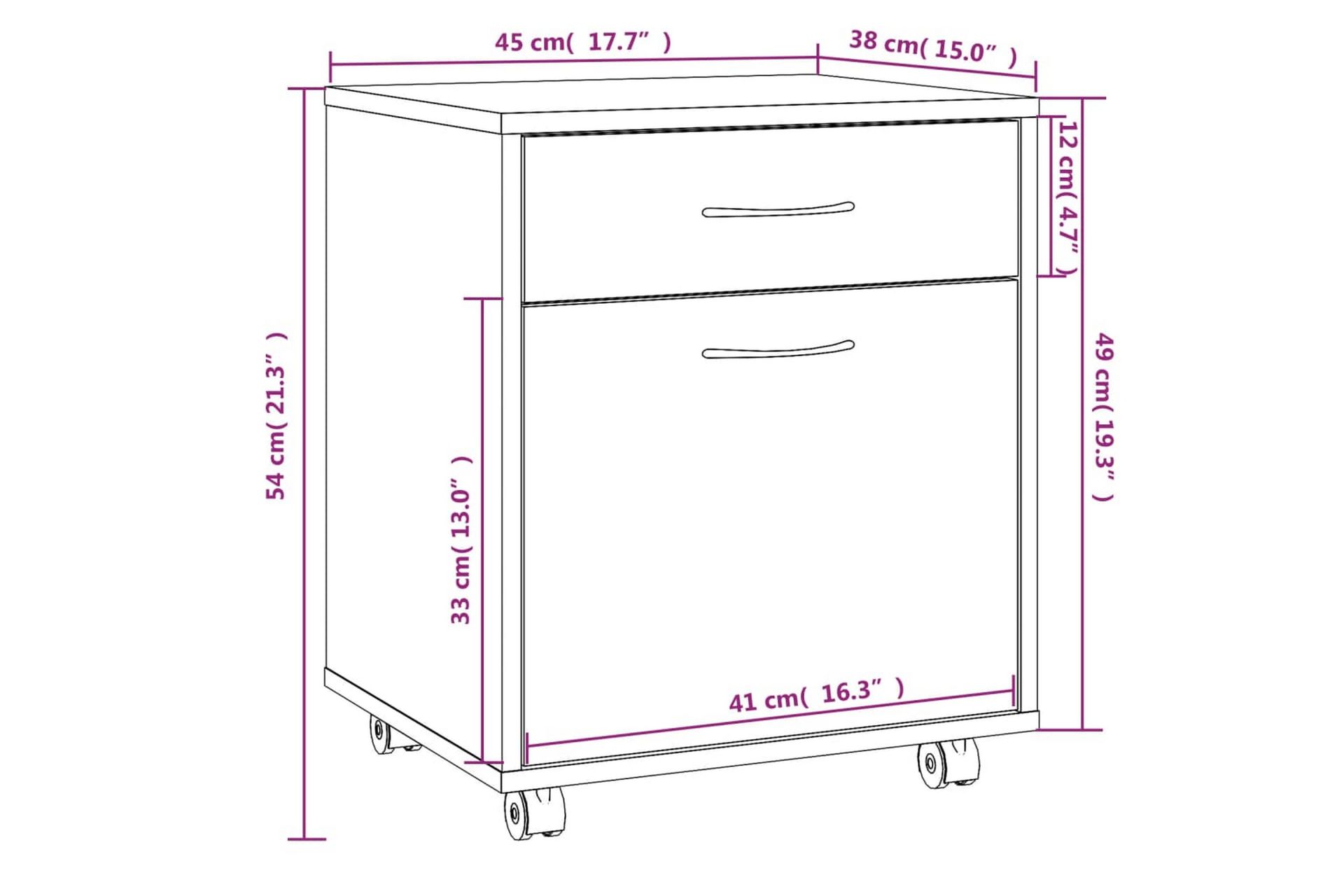 beBasic Rulleskap grå sonoma 45x38x54 cm konstruert tre - GrÃ¥ - Oppbevaring - Skap - Hjørneskap