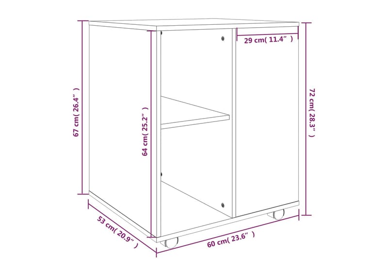 beBasic Rulleskap grå sonoma 60x53x72 cm konstruert tre - GrÃ¥ - Oppbevaring - Skap - Hjørneskap