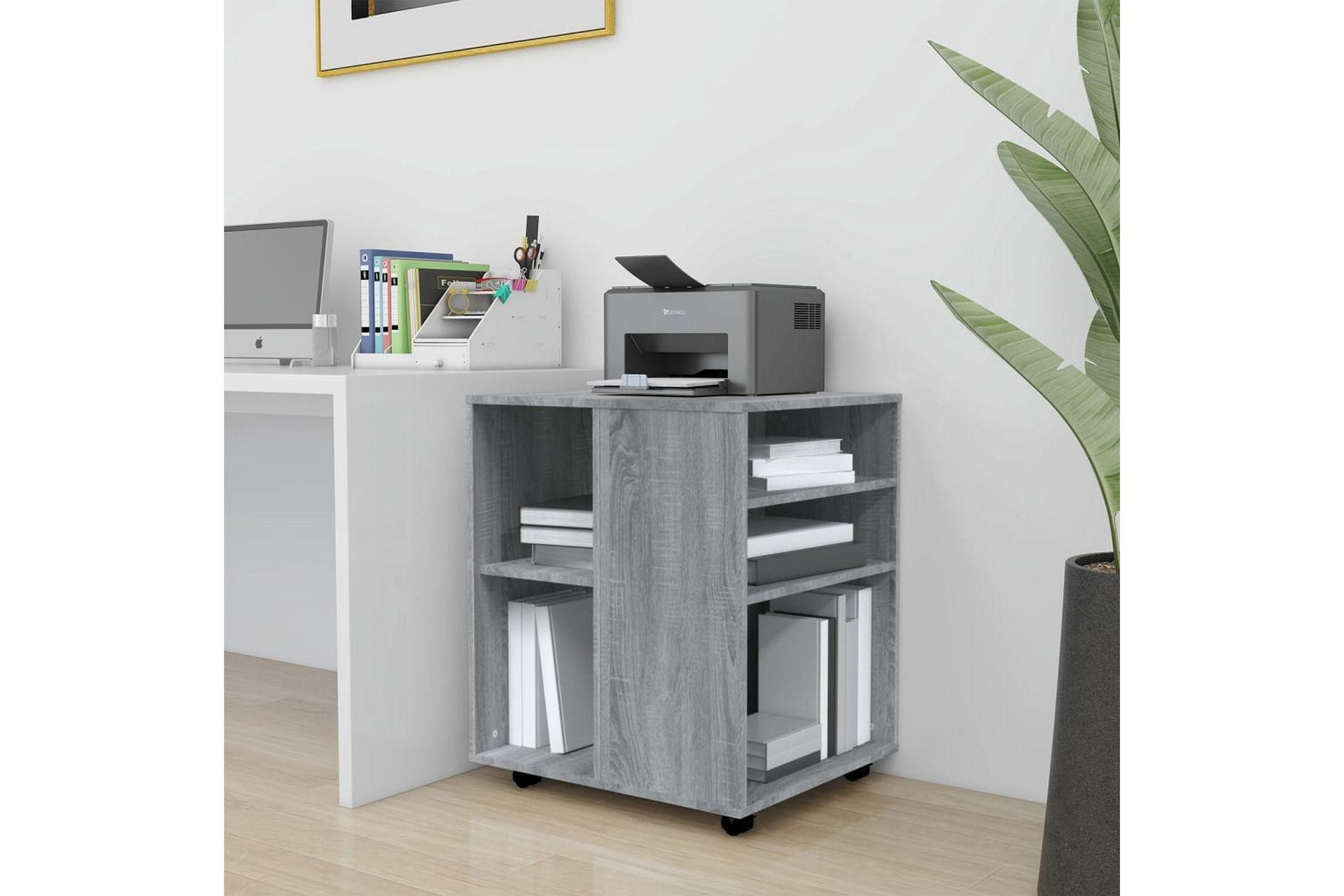 beBasic Rulleskap grå sonoma 60x53x72 cm konstruert tre - GrÃ¥ - Oppbevaring - Skap - Hjørneskap