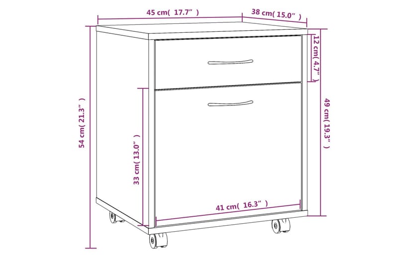 beBasic Rulleskap røkt eik 45x38x54 cm konstruert tre - Brun - Oppbevaring - Skap - Hjørneskap