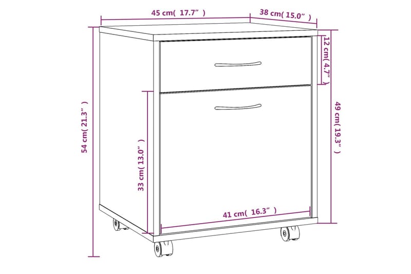 beBasic Rulleskap røkt eik 45x38x54 cm konstruert tre - Brun - Oppbevaringsskap - Hjørneskap