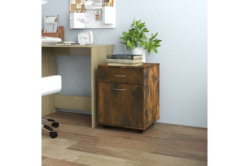 beBasic Rulleskap røkt eik 45x38x54 cm konstruert tre - Brun - Oppbevaring - Skap - Hjørneskap