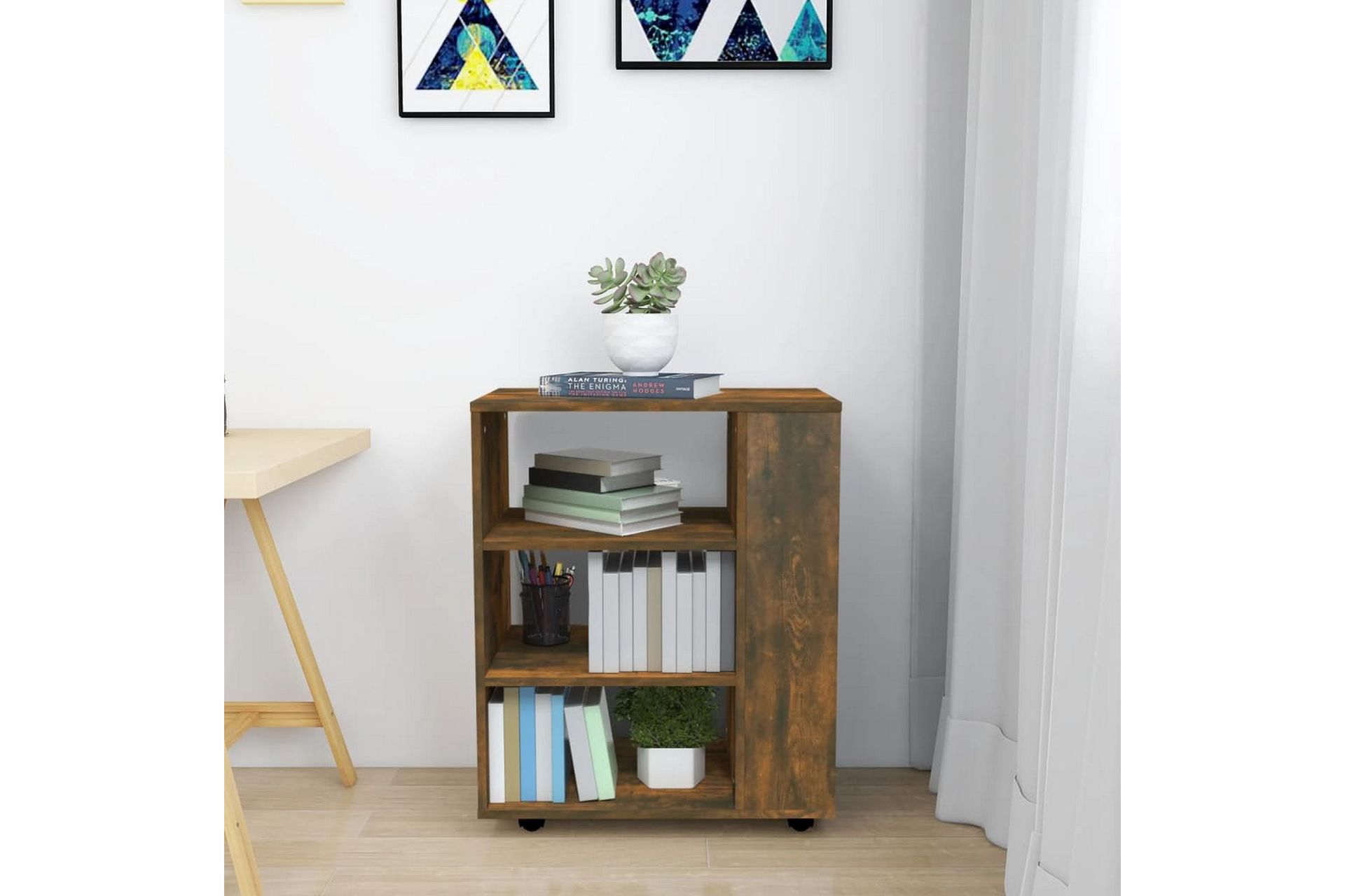 beBasic Rulleskap røkt eik 60x35x75 cm konstruert tre - Brun - Oppbevaring - Skap - Hjørneskap